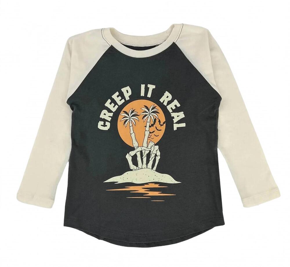NEW TINY WHALES kids' long sleeve creep it real raglan top in black